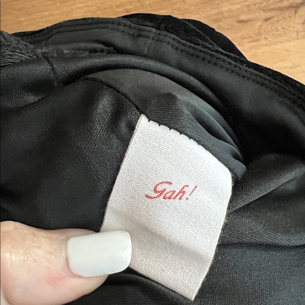 $128 Lisa Says Gah Scarlett black velvet Bubble Mini Skirt lt gray ribbons M - Picture 5 of 9